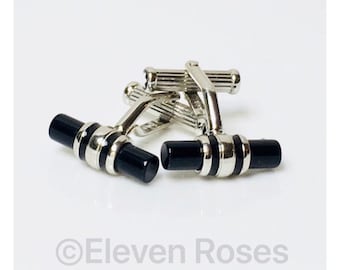 Preowned Montblanc Black Onyx Bar Cufflinks Cuff Links