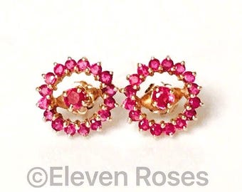 14k Gold Ruby Stud Earrings with Halo Enhancer Jackets