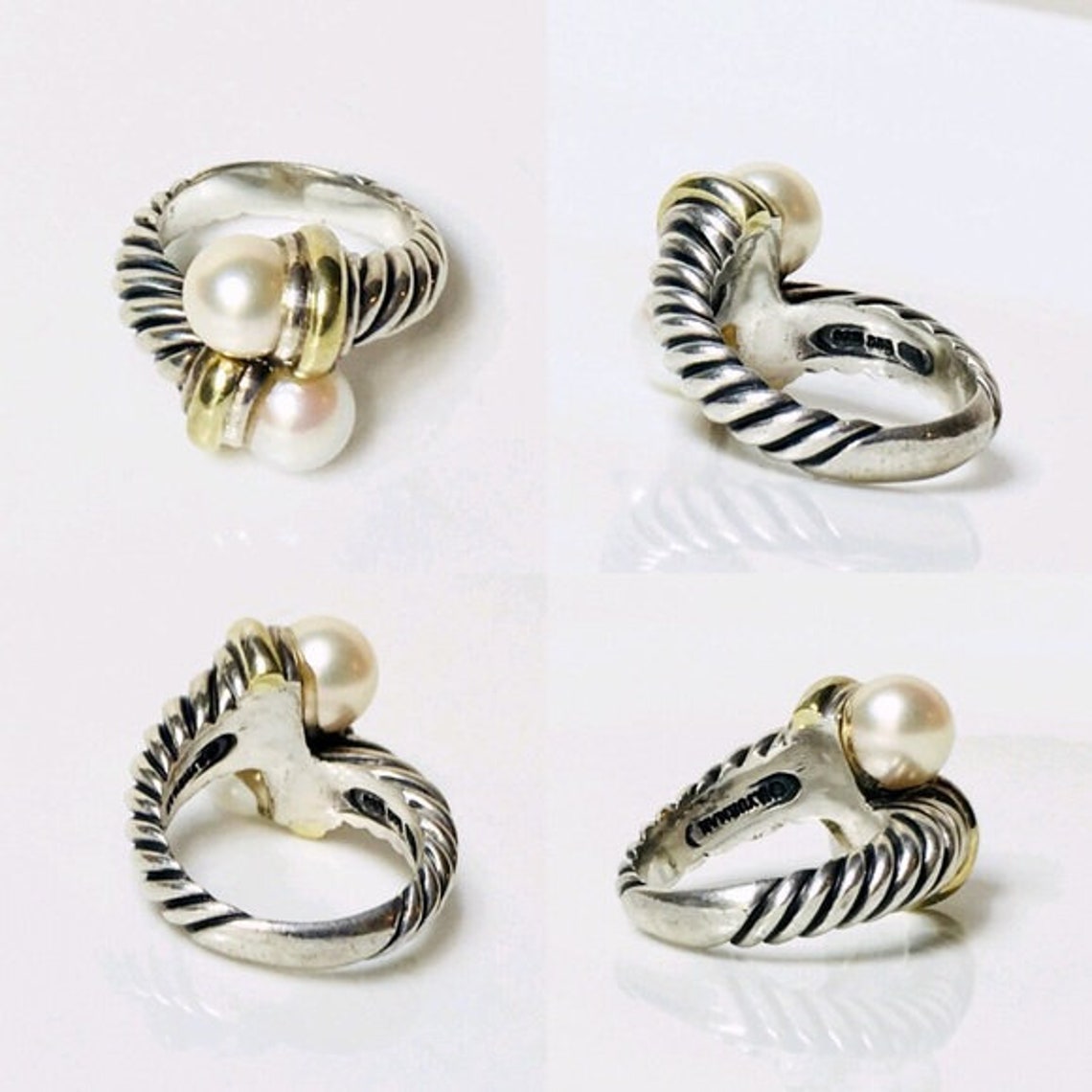 David Yurman Large Classic Cable Double Pearl Bypass Wrap Ring Etsy