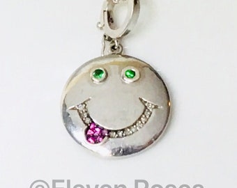 Smiley Face Emoji Diamond Pink Sapphire & Tsavorite Necklace 925