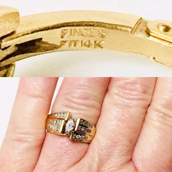 Custom 14k Gold Diamond Cocktail Ring Hinged Shank Adjustable Fit Free US Shipping