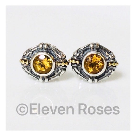 Lagos Caviar Citrine Stud Earrings 925 Sterling S… - image 1