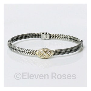 Charriol Oval Diamond Station Bangle Bracelet 750 18k Steel Cable Free US Shipping