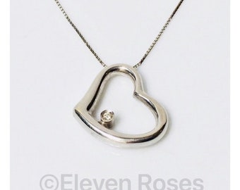 Preowned Roberto Coin 750 18k Gold Slanted Diamond Heart Pendant Necklace