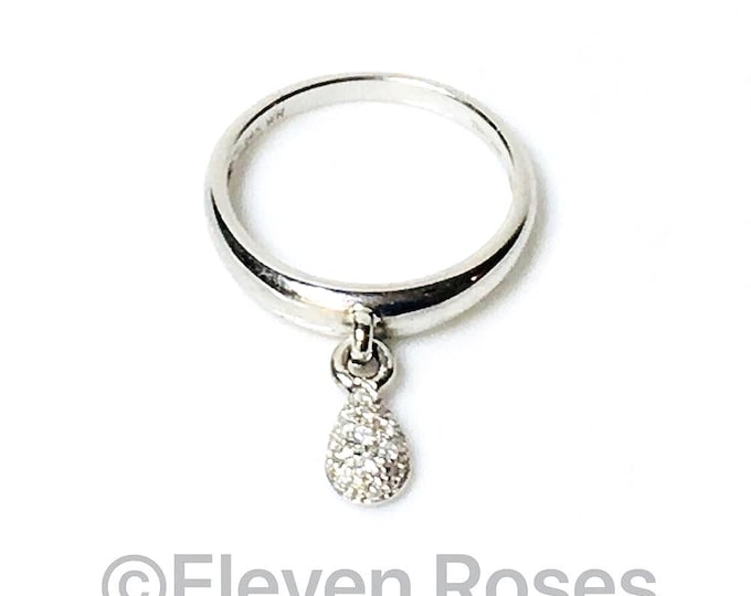 14k White Gold Diamond Charm Dangle Ring