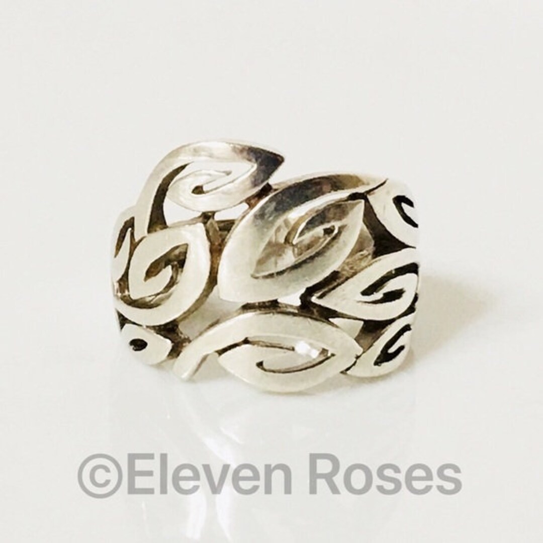 925 Sterling Silver Thick Open Metal Work Extra Wide Ring Free US ...