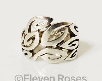 925 Sterling Silver Thick Open Metal Work Extra Wide Ring Free US Shipping