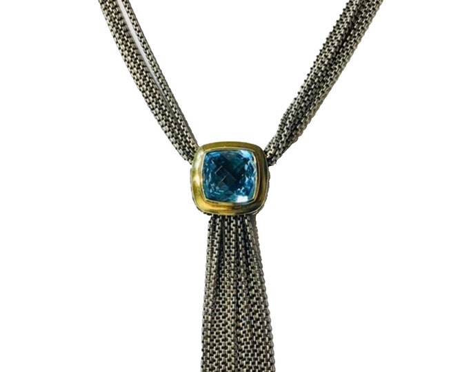 Yurman Blue Topaz Tassel Drop Multi Chain Lariat Necklace Sterling Silver 18k Gold