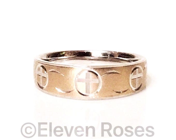 Diamond Cut Cross Comfort Band Ring 925 Sterling Silver 14k