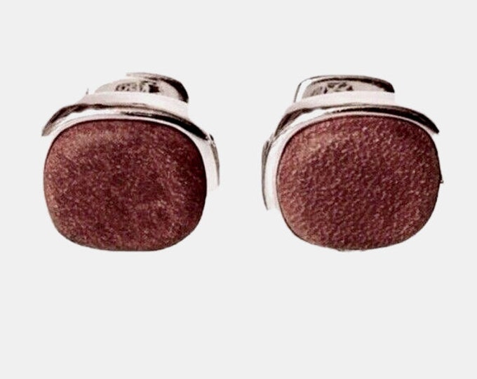 Yurman Brown Leather Cushion Cufflinks Cuff Links DY 925 Sterling Silver Free US Shipping