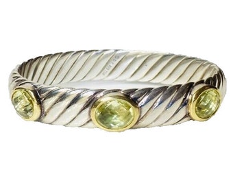 Yurman Lemon Citrine Station Wide Cable Bangle Bracelet