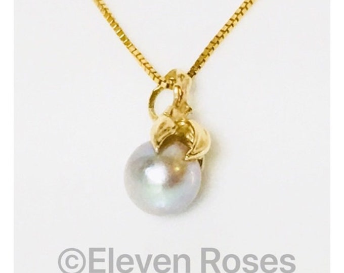 14k 585 Gold Akoya Gold Pearl Solitaire Pendant Necklace Free US Shipping