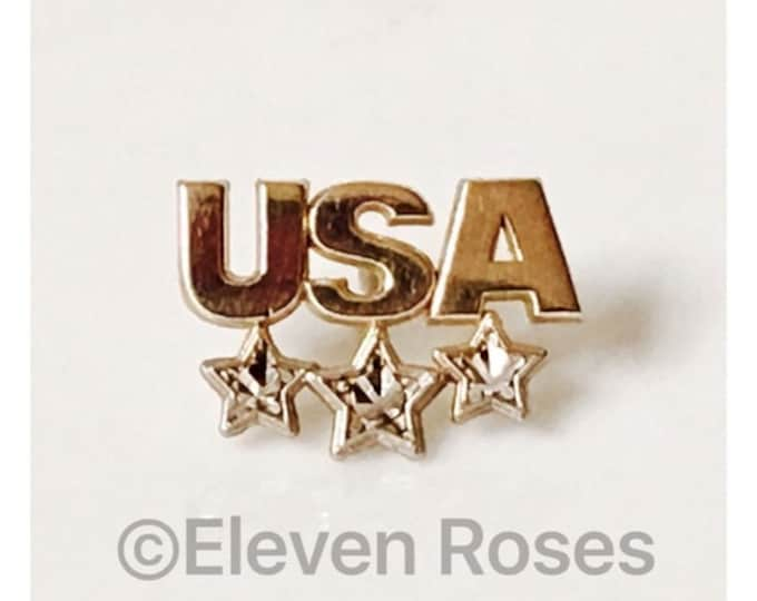 10k Gold USA Tack Pin Tie Tac Diamond Cut Design Free US Shipping