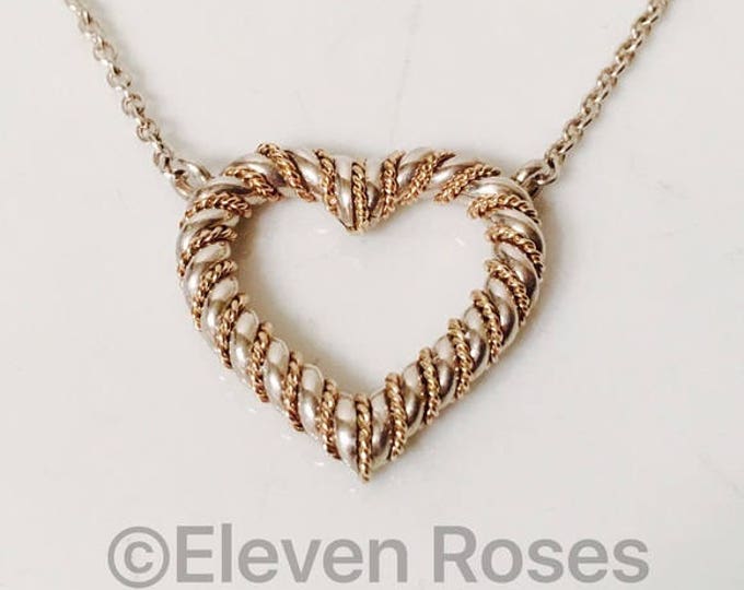 Vintage 925 Sterling Silver 14k Gold Chain Wrapped Heart Pendant Necklace