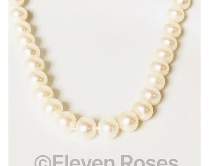 Classic White 10mm Pearl Strand Necklace 585 14k Gold Free US Shipping