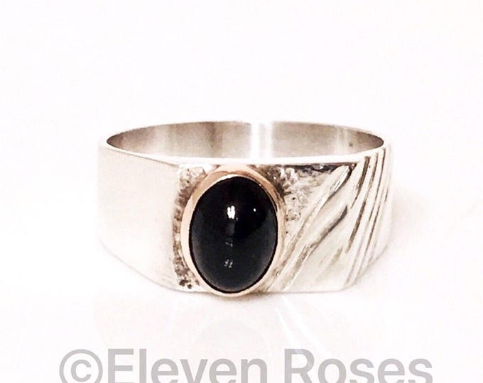 Unisex Black Onyx Signet Ring 925 Sterling Silver 585 14k Gold