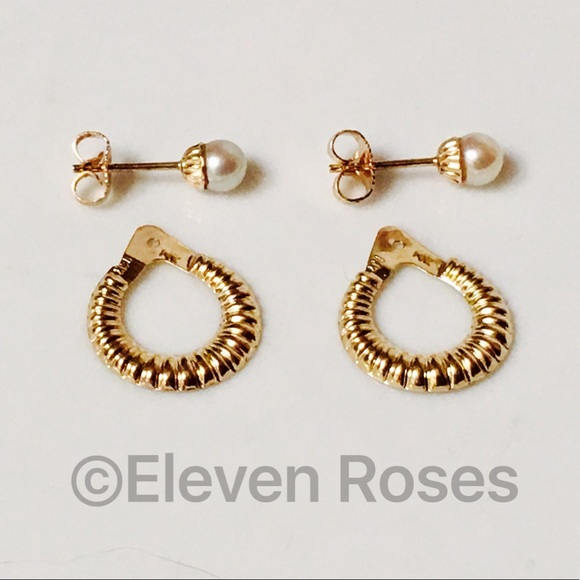 585 14k Gold Pearl Stud Earrings With Detachable Enhancer Jackets Free ...