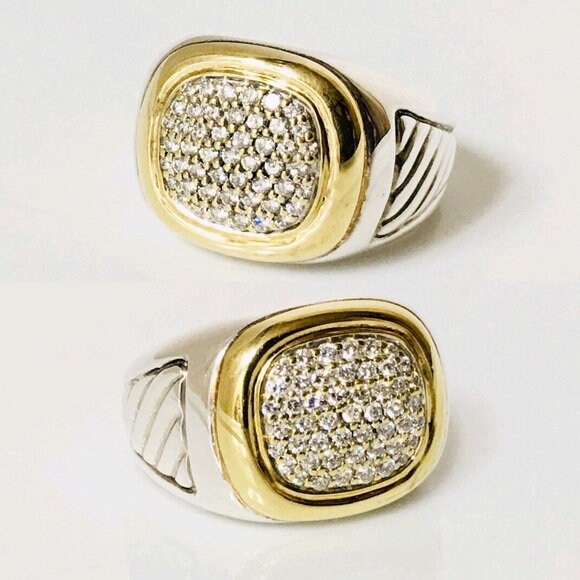 Men's David Yurman Diamond Ring Classic Cable 750 18k Gold & 925