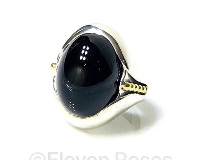 Lagos Caviar Black Onyx Sterling Silver 18k Gold Statement Ring