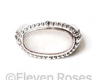 Large 925 Sterling Silver Mother of Pearl MOP East West Statement Ring