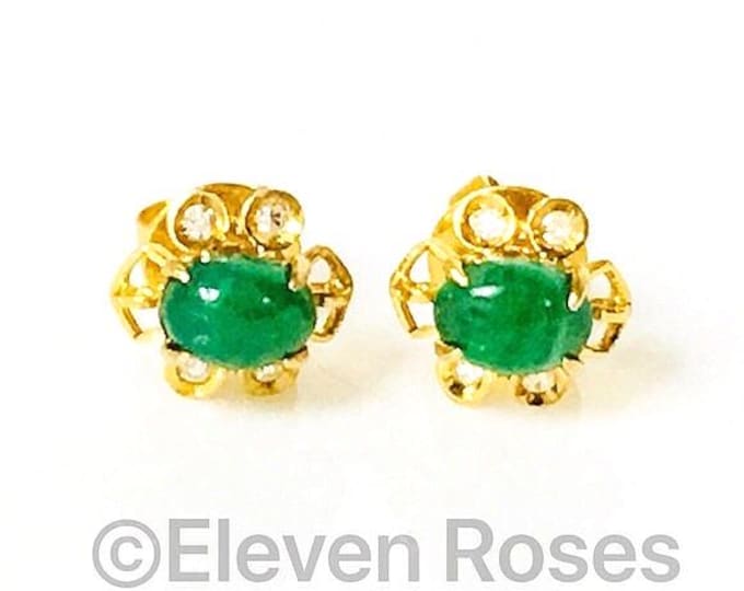 14k Gold Jadeite Diamond Earrings