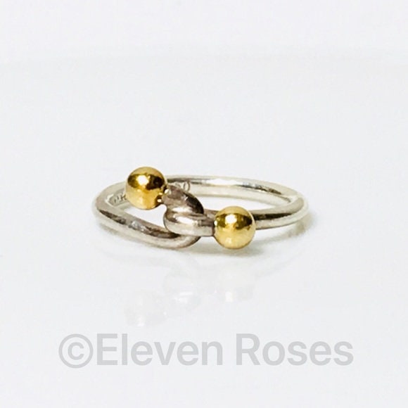 Tiffany Co. Wire Double Ball Knot Ring 925 Sterling Silver 750 18k Gold Free US Shipping