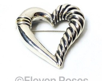 Vintage David Yurman Extra Large Cable Heart Brooch Sterling Silver 14k Gold