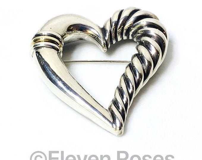 Vintage David Yurman Extra Large Cable Heart Brooch Sterling Silver 14k Gold