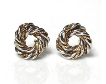 Tiffany & Co. Chain Wrapped Twist Rope Earrings 925 Sterling Silver 750 18k Gold Free US Shipping