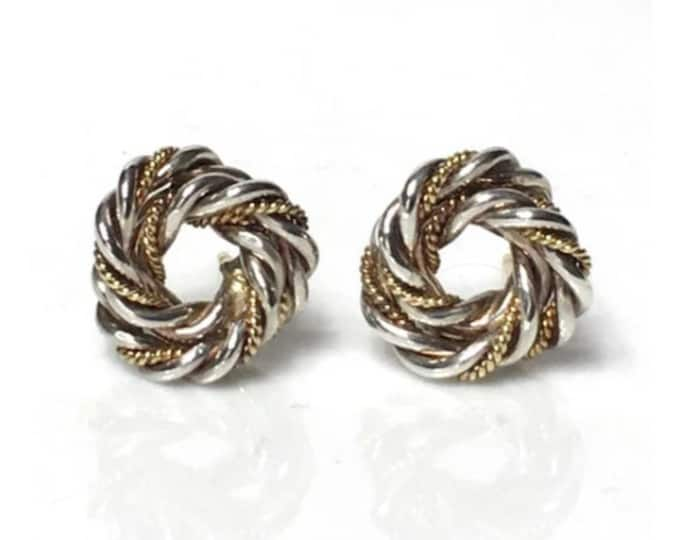 Tiffany & Co. Chain Wrapped Twist Rope Earrings 925 Sterling Silver 750 18k Gold Free US Shipping