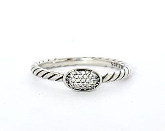 Yurman Oval Pave Diamond Ring Sterling Silver