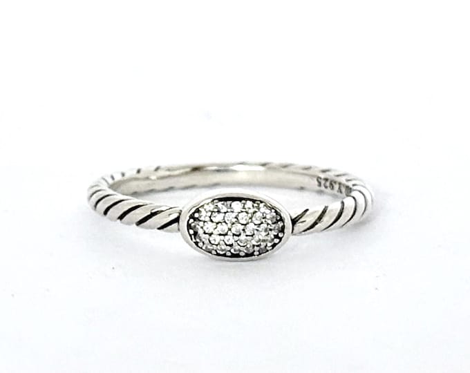 Yurman Oval Pave Diamond Ring Sterling Silver