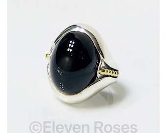 Lagos Caviar Black Onyx Oval Statement Ring 925 Sterling Silver 750 18k Gold Free US Shipping