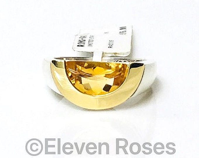 Movado Citrine Radius Ring 925 Sterling Silver 750 18k Gold