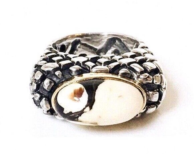 Dian Malouf Sterling Silver 14k Gold Peanut Wood Statement Ring