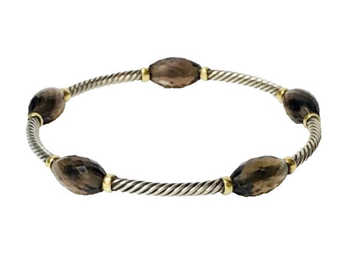 Yurman Smoky Quartz Briolette Station Cable Bangle 925 Sterling Silver 750 18k Gold