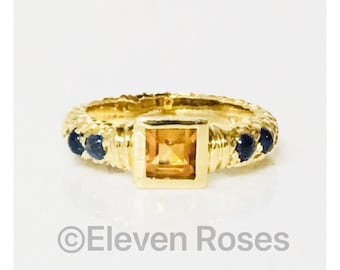 Vintage Preowned Yurman 750 18k Gold Blue Sapphire Golden Citrine Ring