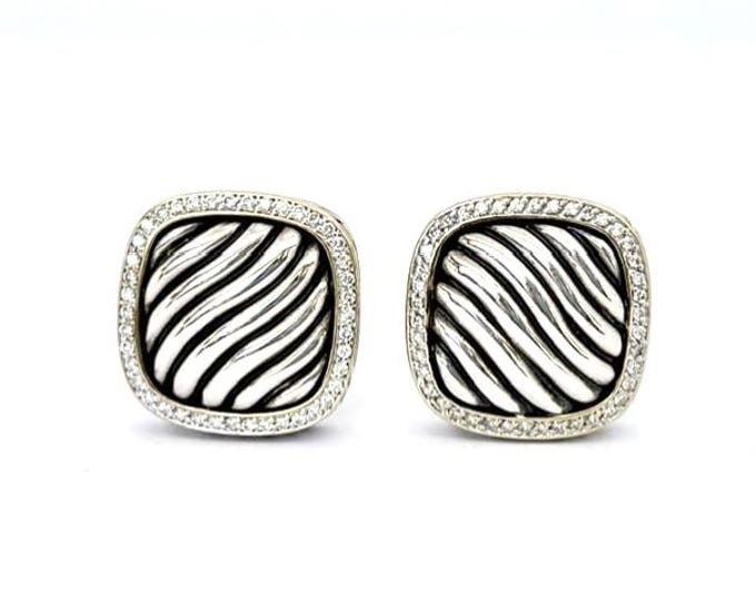 Yurman Large Diamond Sculpted Cable Albion Earrings 925 Sterling Silver 18k Gold