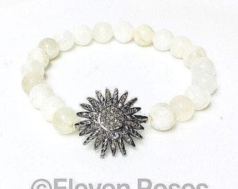 Diamond Agate Starburst Cable Bangle Bead Bracelet 925 Sterling Silver
