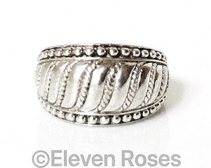 Vintage Judith Ripka 925 Sterling Silver Rope Textured Dome Statement Ring