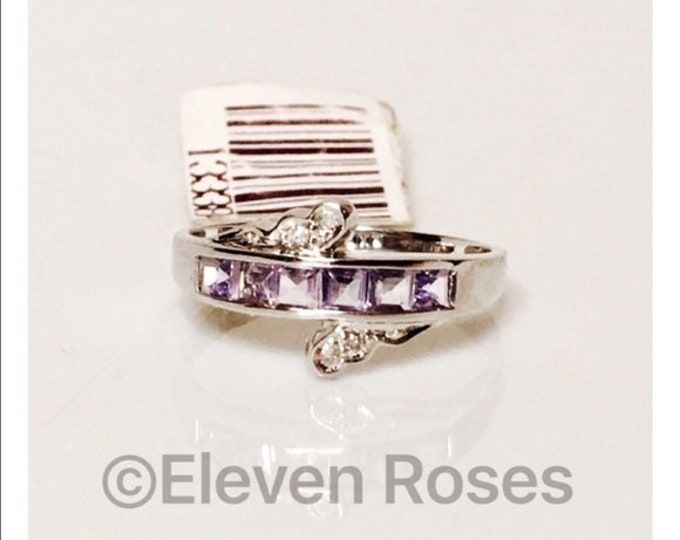 585 14k White Gold Channel Set Tanzanite & Diamond Gemstone Ring Free US Shipping