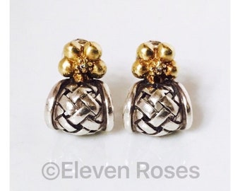 Preowned Saint Sarah Jane Tuileries Mabel Blossom Earrings Diamond Woven Huggie Hoop 925 Sterling Silver 750 18k Gold