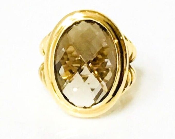 Yurman Signature Smoky Quartz Oval Ring Solid 750 18k Gold Free US Shipping