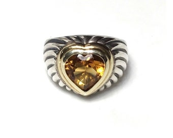 Yurman Citrine Cable Golden Heart Ring 925 Sterling Silver 585 14k Gold Free US Shipping