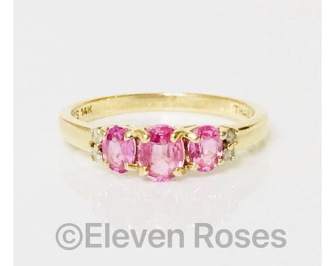 14k Gold Pink Sapphire & Diamond Anniversary Band Stacking Ring Free US Shipping