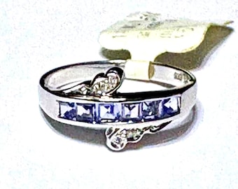 14k White Gold Tanzanite & Diamond Gemstone Ring