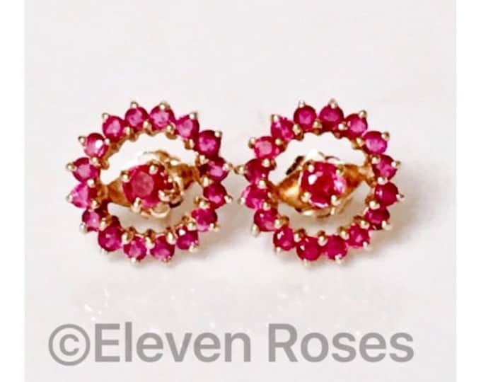 14k Gold Ruby Stud Earrings with Halo Enhancer Jackets Free US Shipping