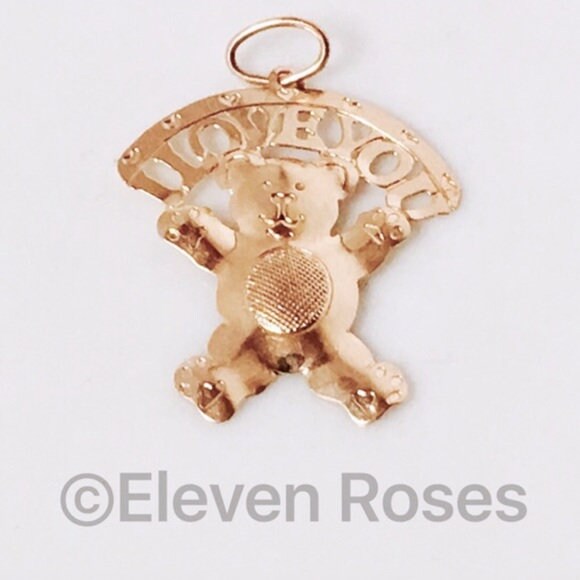 Collectible 14K Gold Detailed Floating Teddy Bear w/ Diamond Eyes Charm  Pendant