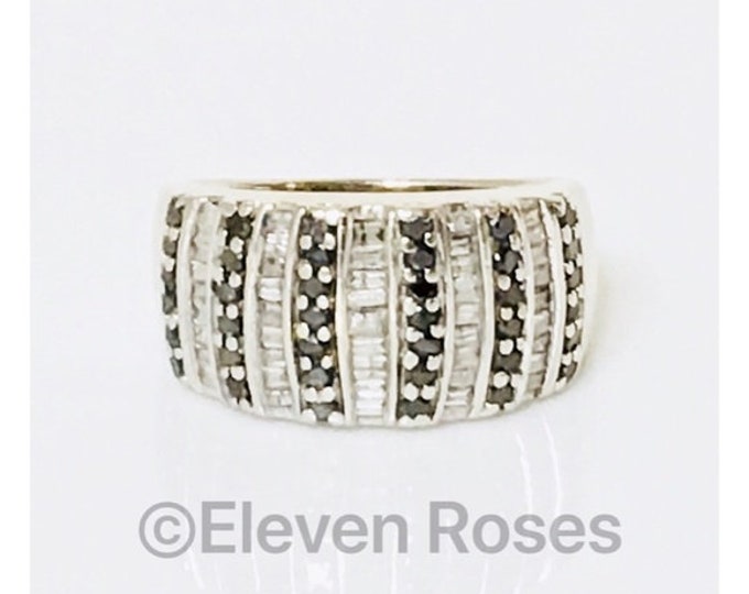 10k Gold Black & White Diamond Dome Band Ring Free US Shipping