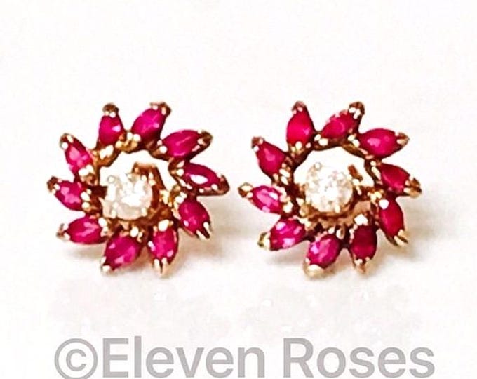 14k Gold Ruby Stud Earring Halo Enhancer Jackets